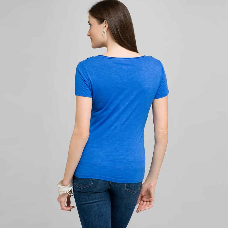Scoop Neck Tee With Applique, Blue, large image number 1