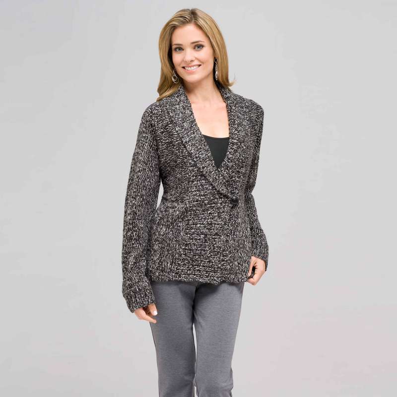 Long Sleeve Dolman Wrap Cardigan, Black & Sugar, large image number 0